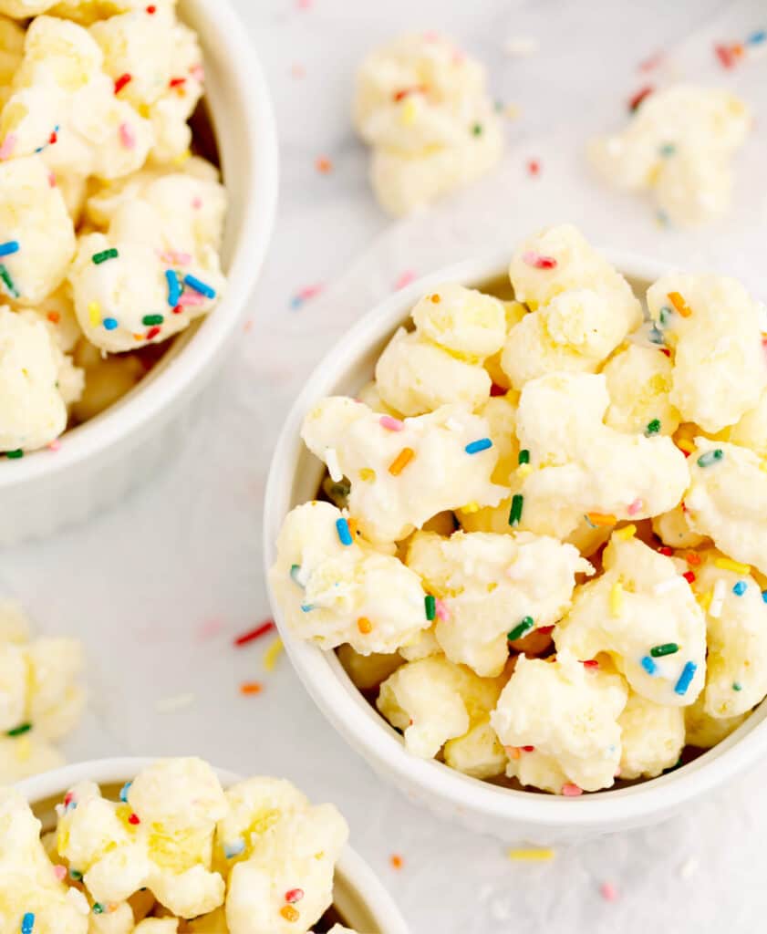 White Chocolate Puffcorn in Small Serving Bowls
