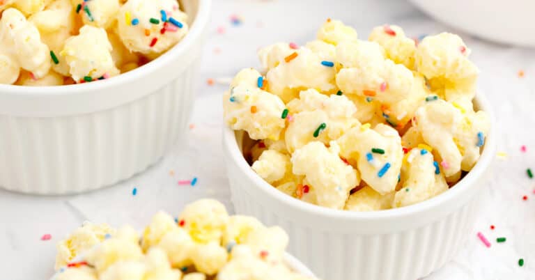 White Chocolate Puffcorn in White Bowls