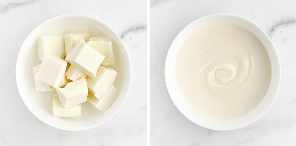 Almond Bark Melted in a White Bowl