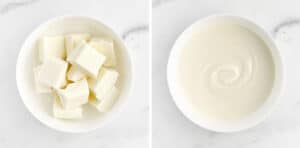 Almond Bark Melted in a White Bowl