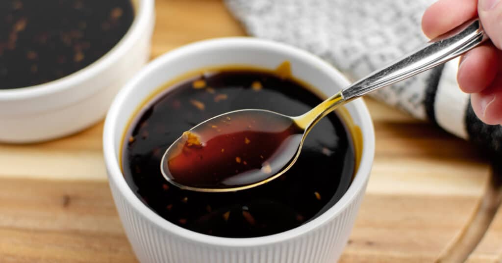 Homemade Teriyaki Sauce in Bowl with Spoon