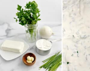 Green Goddess Dip Ingredients (left) Finished Dip (right)