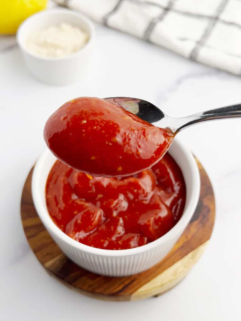 Closeup of Cocktail Sauce on Spoon