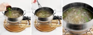 Adding Chopped Green Onion to Broth Mixture
