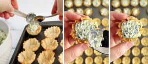 Filling Phyllo Cups with Spinach Artichoke Filling