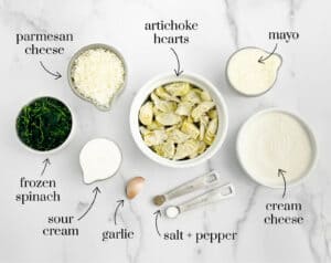 Ingredients for Spinach Artichoke Mixture in Phyllo Pastry Cups