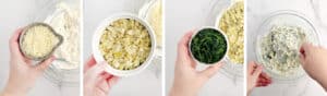 Add Bites Artichoke Hearts, Parmesan, Spinach to Mixing Bowl
