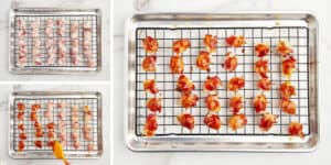 Coating Bacon Wrapped Water Chestnuts Secured with Toothpicks with Sauce