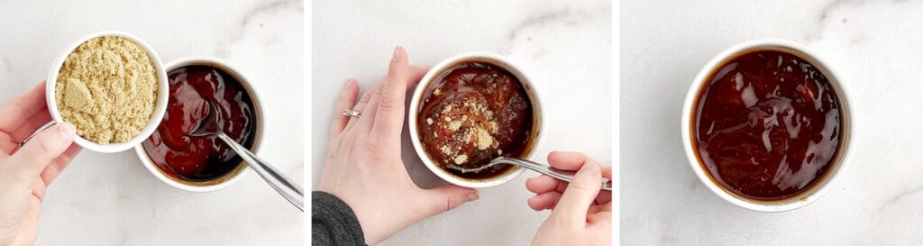 Adding Brown Sugar to Ketchup and Worcestershire Mix