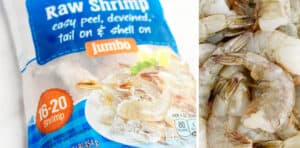 Jumbo Shrimp in Package (left) Raw Jumbo Shrimp (right)