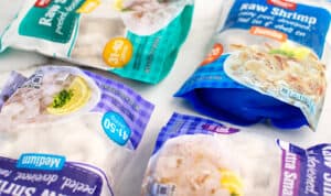 Various Shrimp Count Size Labels on Packages