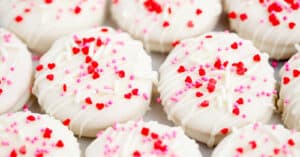 Valentine Cookies with White Chocolate, Crackers, and Peanut Butter with Valentine Sprinkles