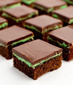 Mint Chocolate Brownies Cut and Ready to Serve