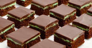 Rows of Mint Chocolate Brownies on White Surface