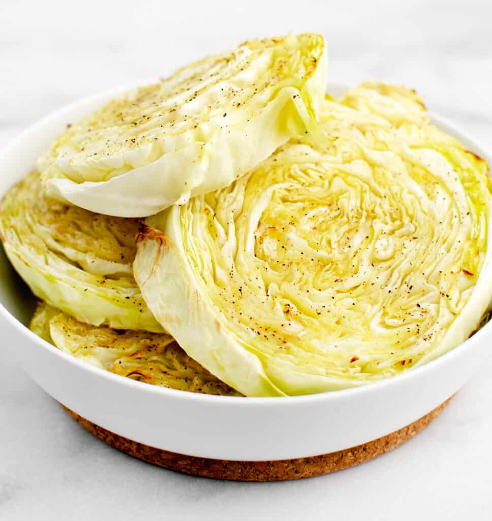 Baked Cabbage Slices in White Serving Bowl
