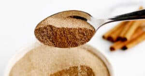 Cinnamon Sugar in White Bowl with Spoon