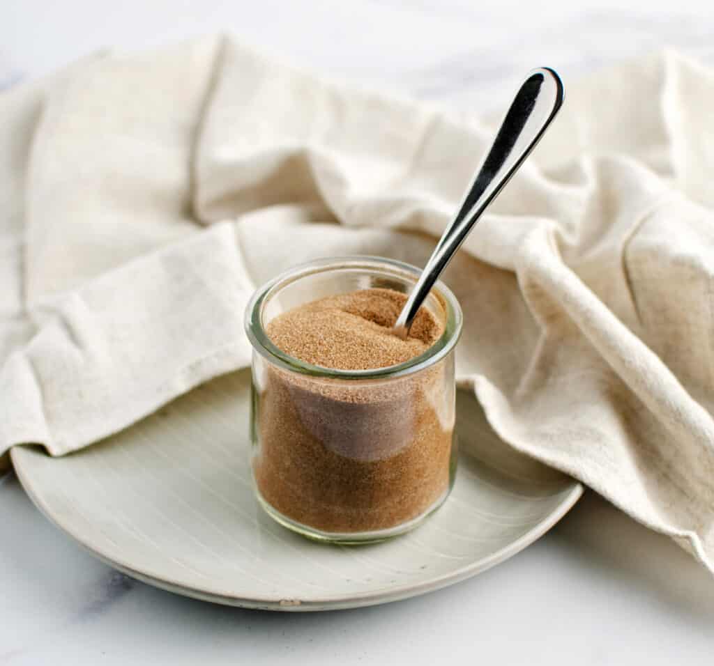 Cinnamon Sugar in Bowl with Spoon on Plate