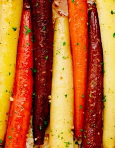Rainbow Honey Garlic Butter Roasted Carrots with Parsley