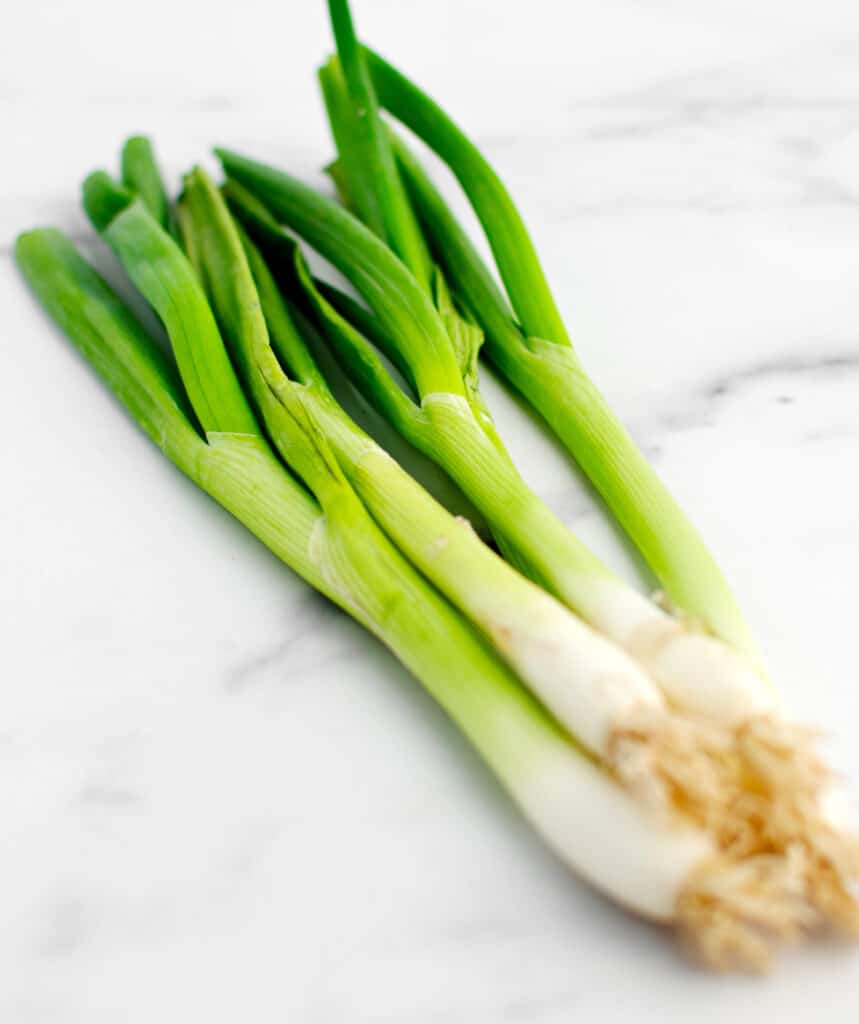 Green Onions on Marble Surface