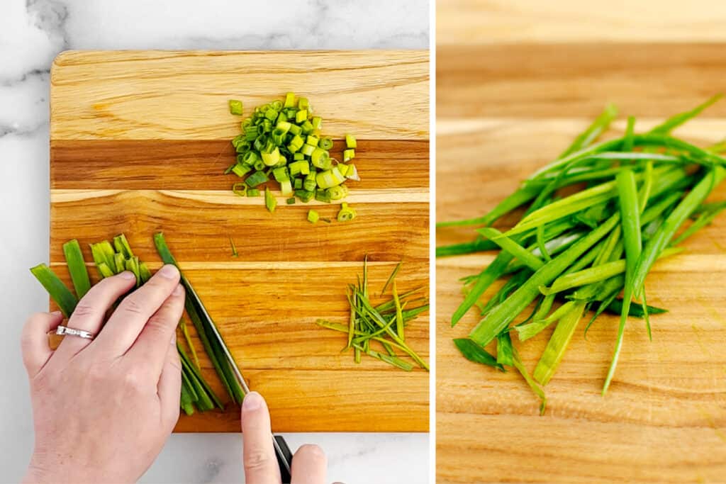 Cutting Green Onions Into Long Slices