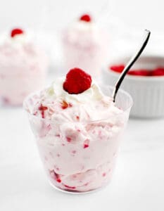 Raspberry Cheesecake Salad in Small Cups with Spoon