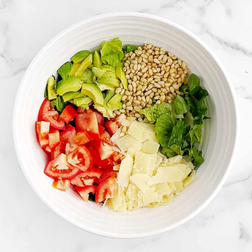 Top View of Salad Ingredients in White Bowl