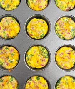 Closeup of Muffin Pan with Cooked Egg Bites
