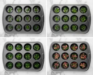 Adding Veggies and Bacon to Muffin Tins