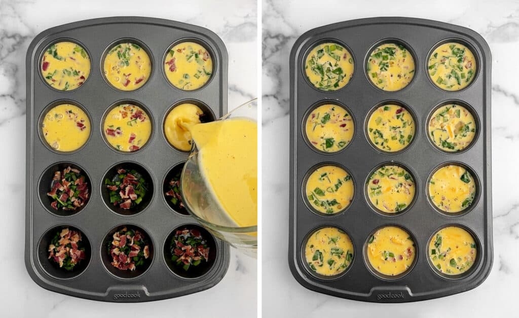 Pouring Egg Mixture Into Muffin Tin