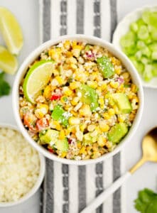 Finished Mexican Street Corn Salad on Striped Towel