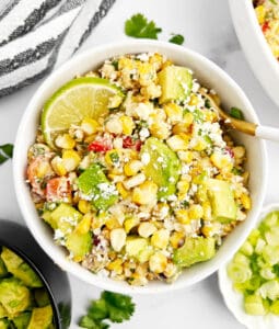 Street Corn Salad in Bowl with Spoon