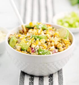 Mexican Street Corn Salad in Bowl with Spoon