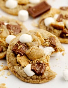 Smores Cookies with Marshmallows, Chopped Chocolate Bar, and Graham Crackers