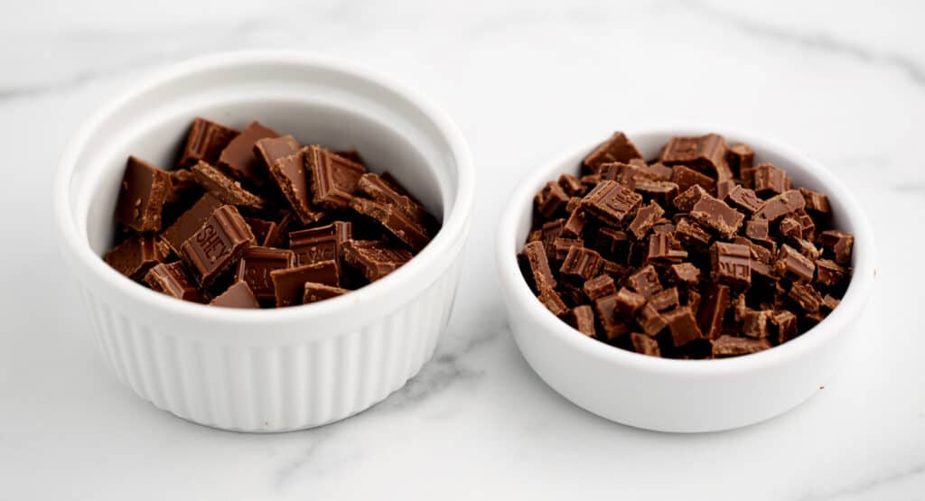 Bowls of Chopped Chocolate Pieces