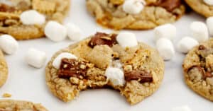 Smores Chocolate Chip Cookies with Bite Taken Out