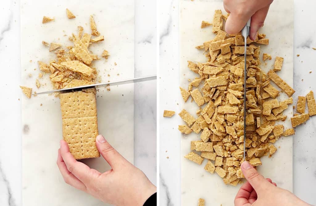 Chopping Graham Crackers on Cutting Board