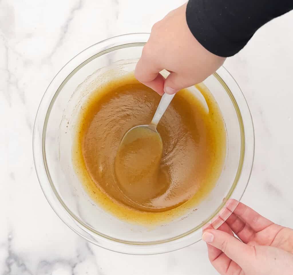 Stirring Caramel Mixture in Bowl