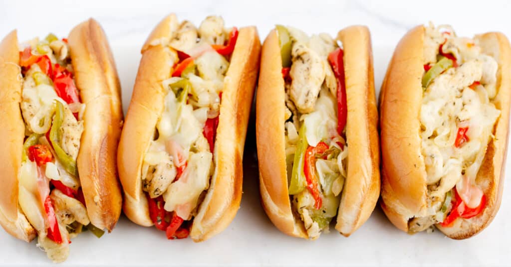 Finished Cheesesteak Hoagies with Chicken