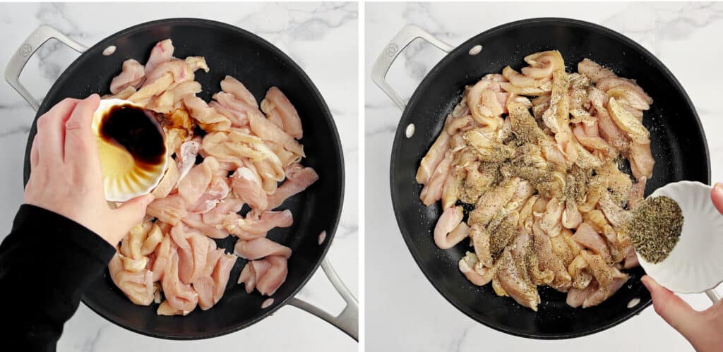 Seasoning in the Chicken in Skillet