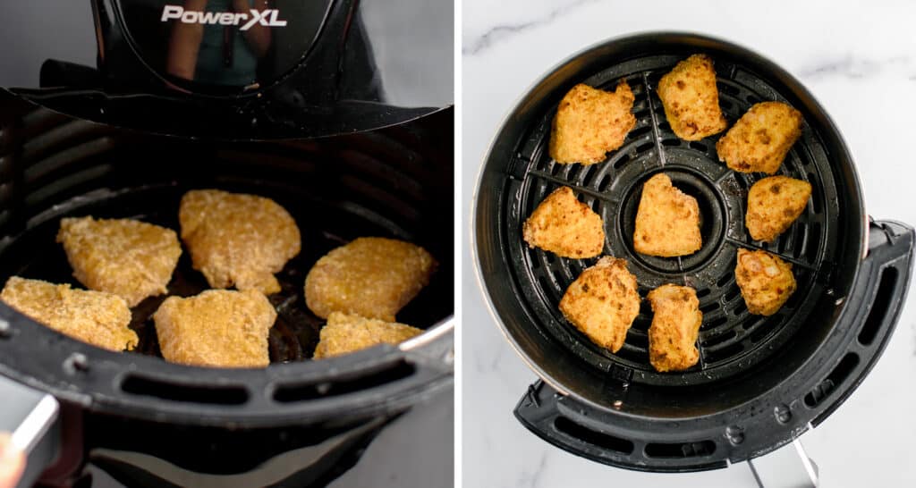 Cooked Chicken Nuggets in Air Fryer Basket