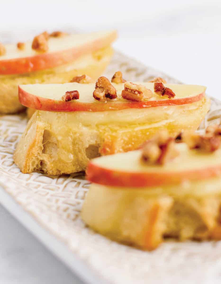 Apple Brie Crostini on Serving Platter