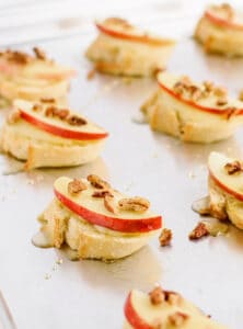 Brie, Apple, Honey Crostini on Parchment Paper