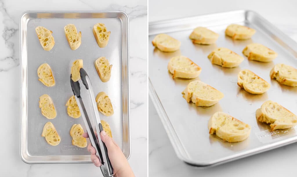 Fliping Crostini on Baking Sheet