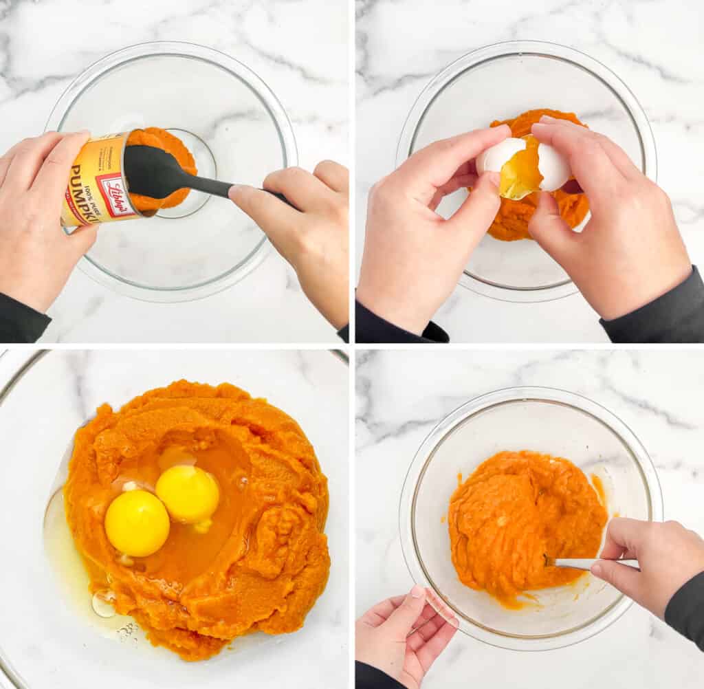 Mixing Pumpkin Bread Batter in Glass Bowl with Spoon