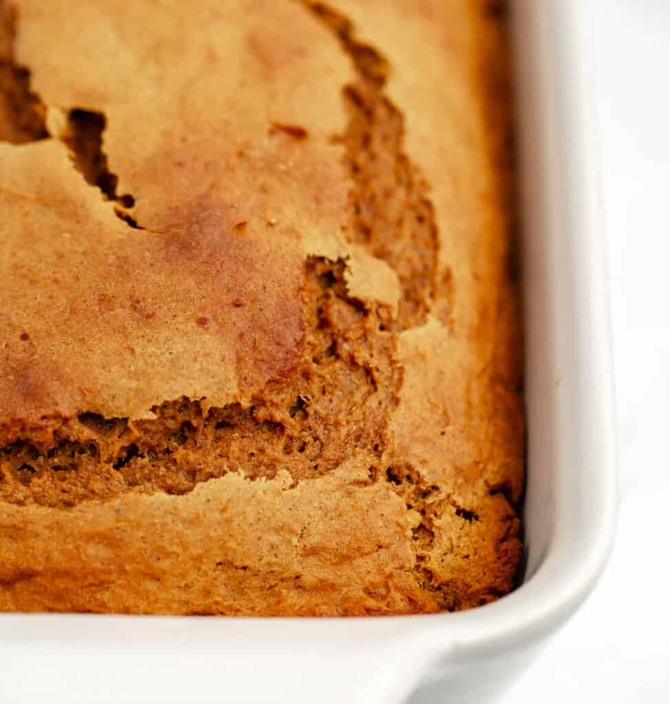 Baked Pumpkin Bread in Pan Closeup