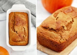 Full Baked Pumpkin Bread Loaf in White Pan
