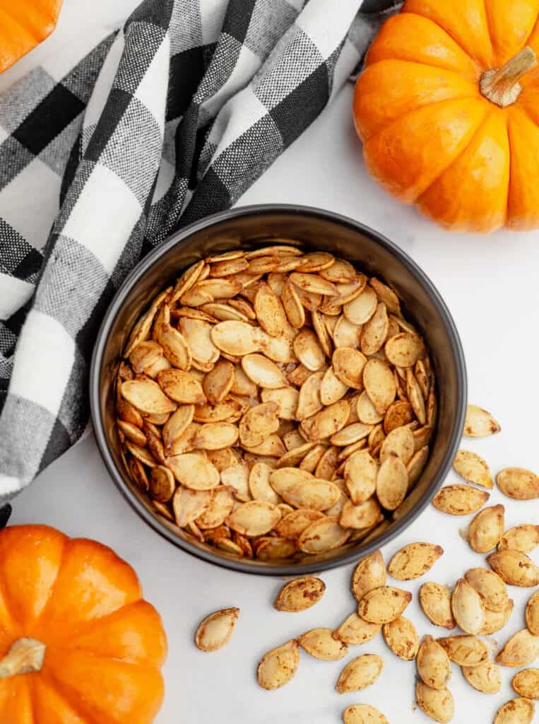 Seasoned Pumpkin Seeds from Air Fryer in Bowl