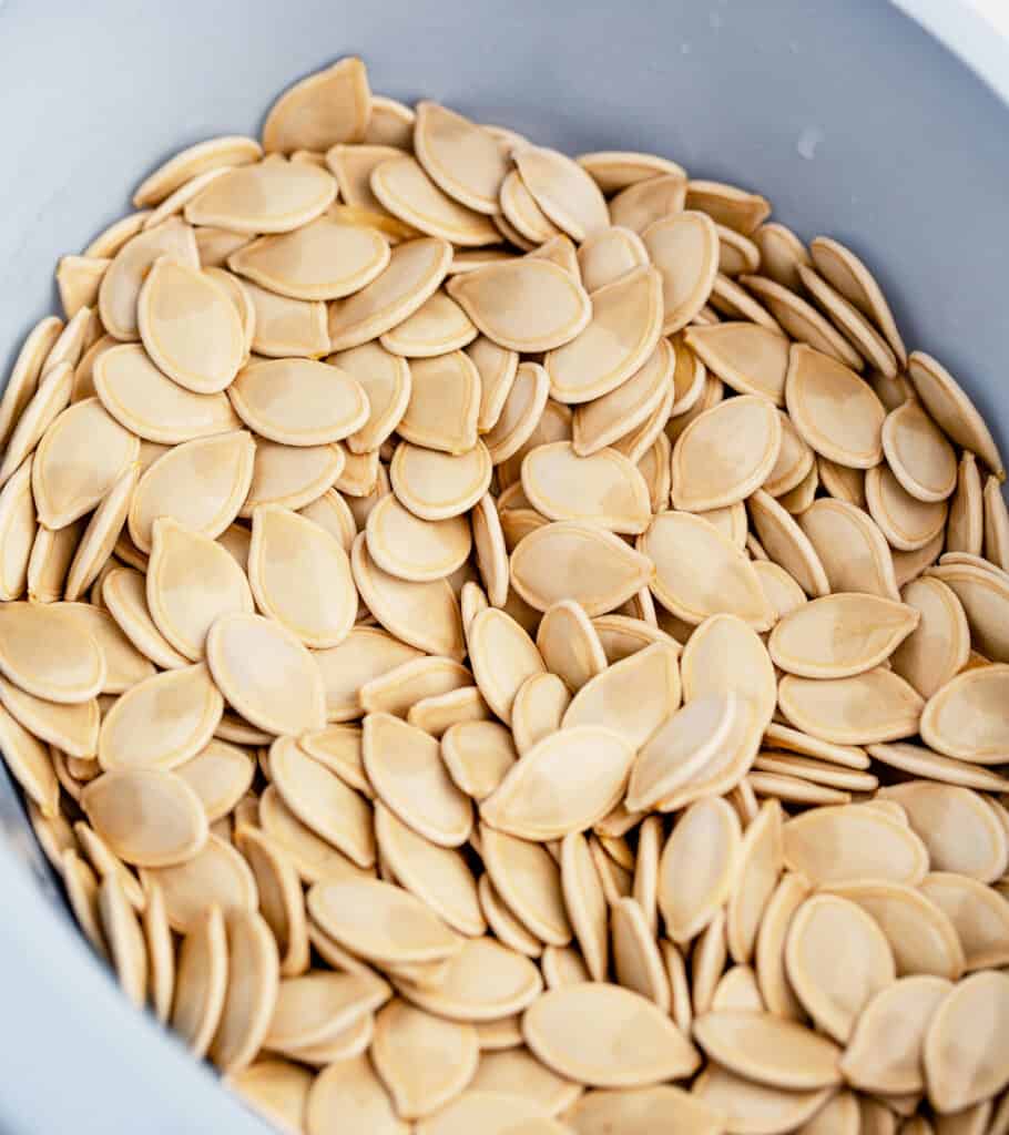 Rinsed Pumpkin Seeds in Strainer