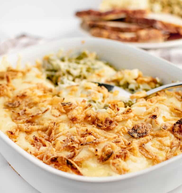 Cheesy Green Bean Casserole (Swiss Cheese & Fried Onions)