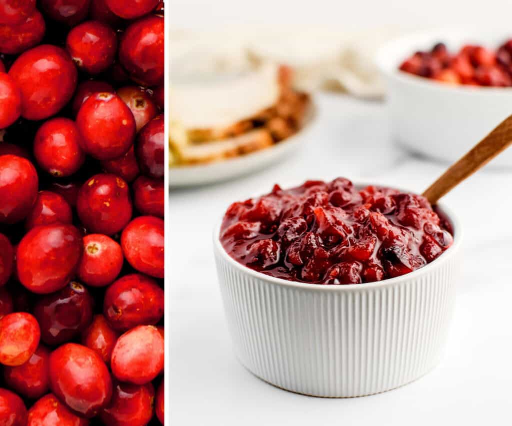 Cranberries (left) Cranberry Sauce (right) 